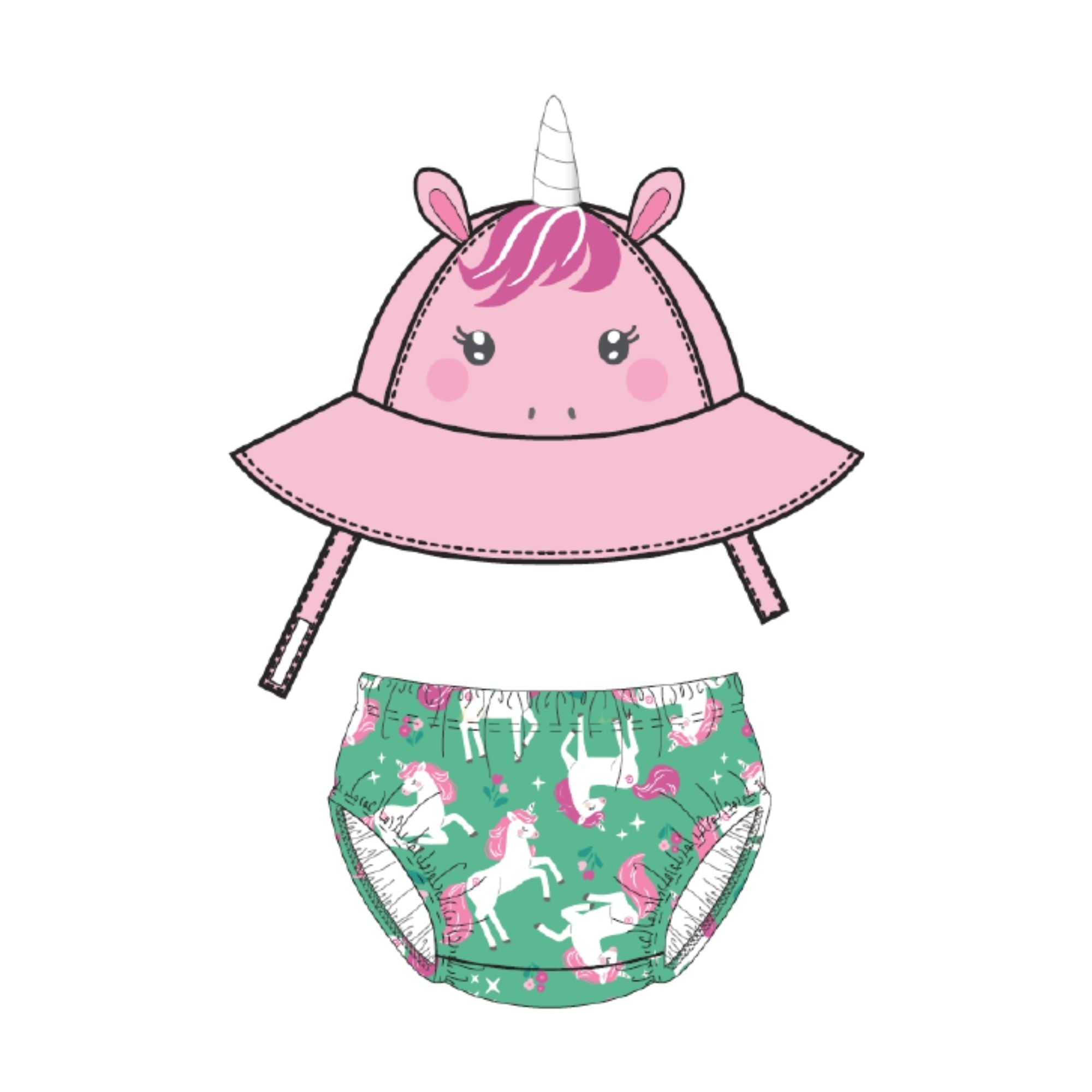 UPF50+ Swim Diaper + Sun Hat Set - Unity the Unicorn