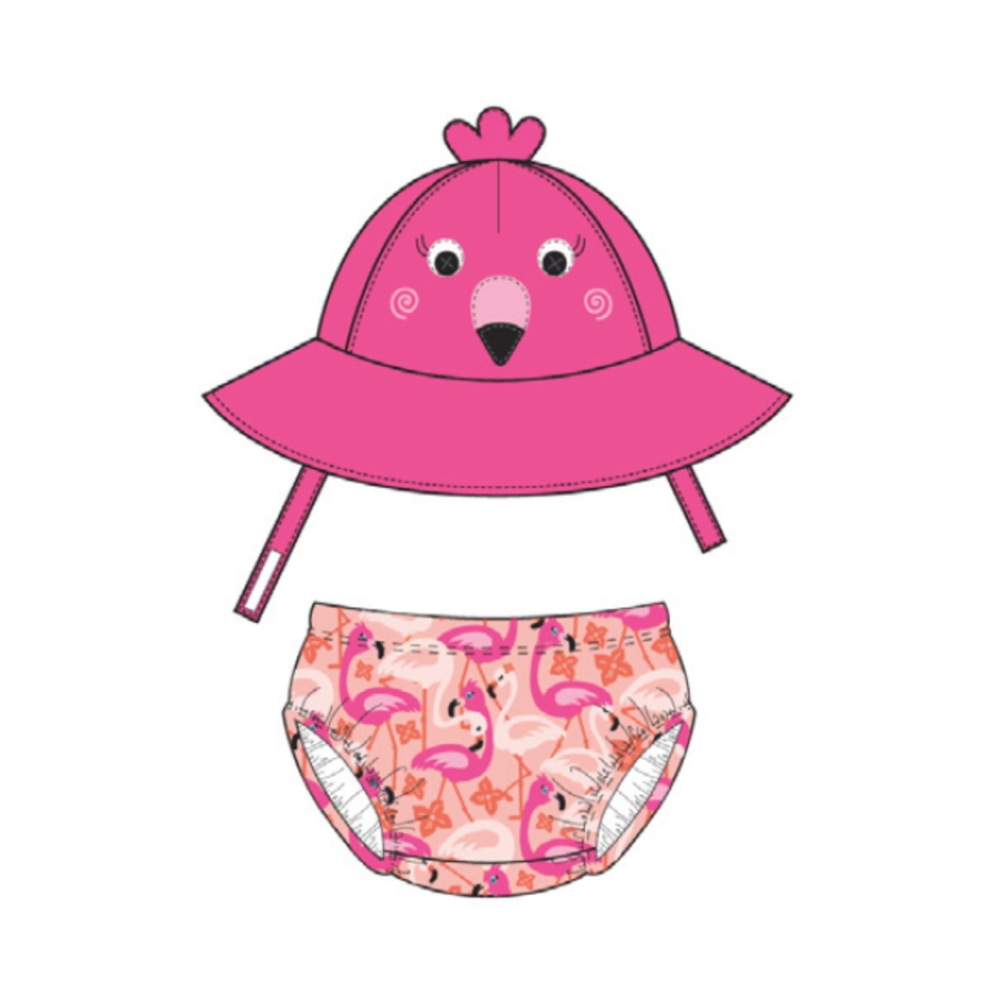 UPF50+ Swim Diaper + Sun Hat Set - Franny the Flamingo