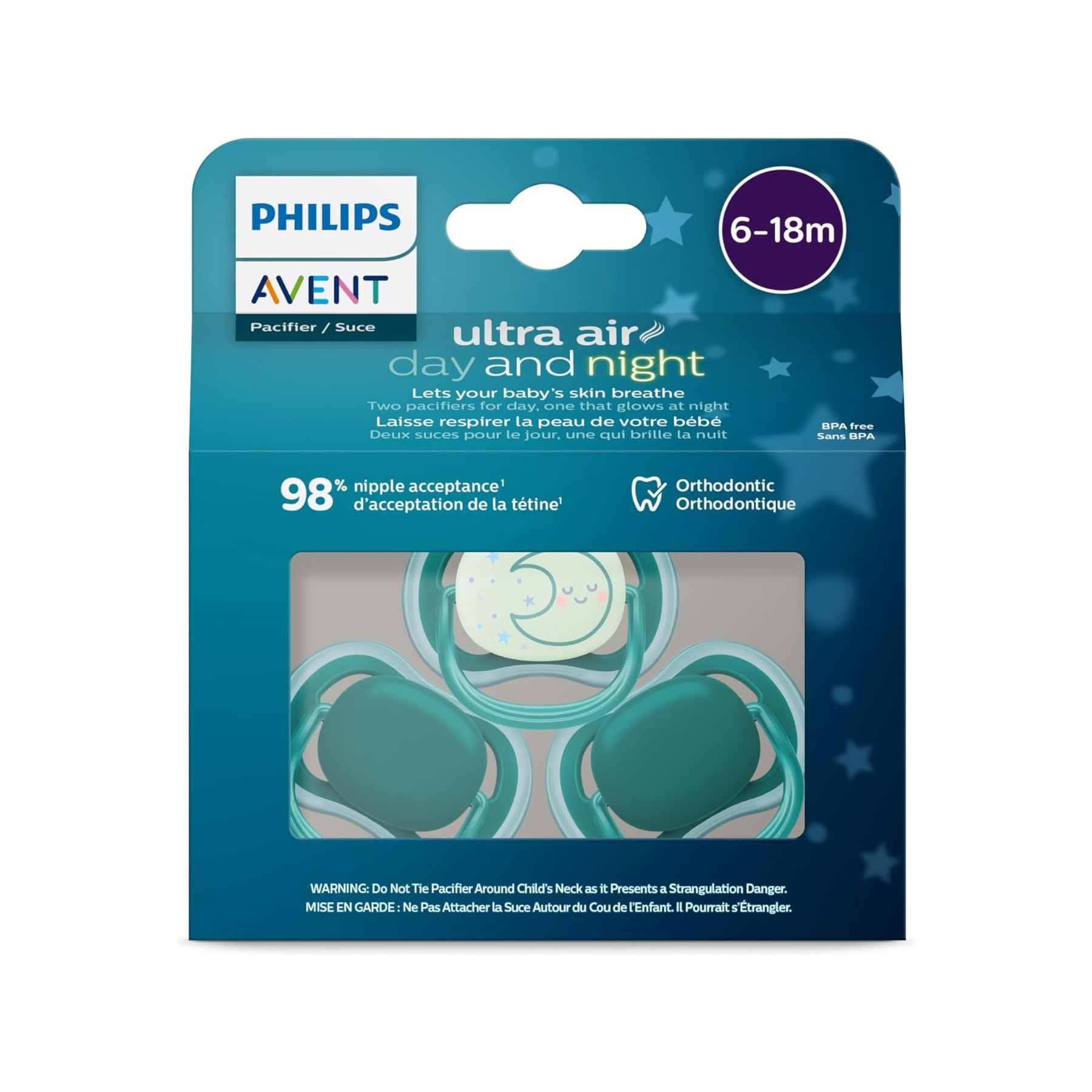 Ultra Air Pacifier Night - 3 Pack - 6-18M Opal/Moon