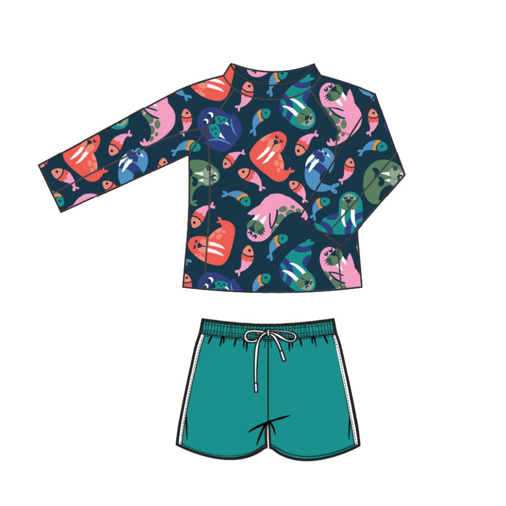 Rashguard Swim Top+Short Set - Wally the Walrus