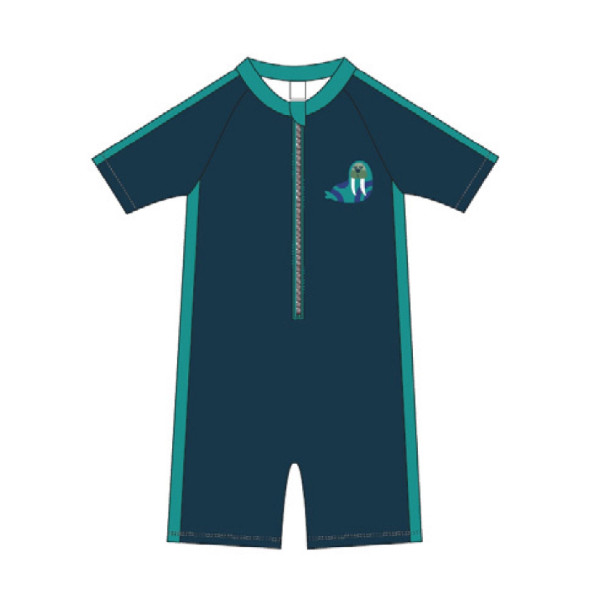 Short Sleeve 1Pc Solid Swimsuit - Walrus