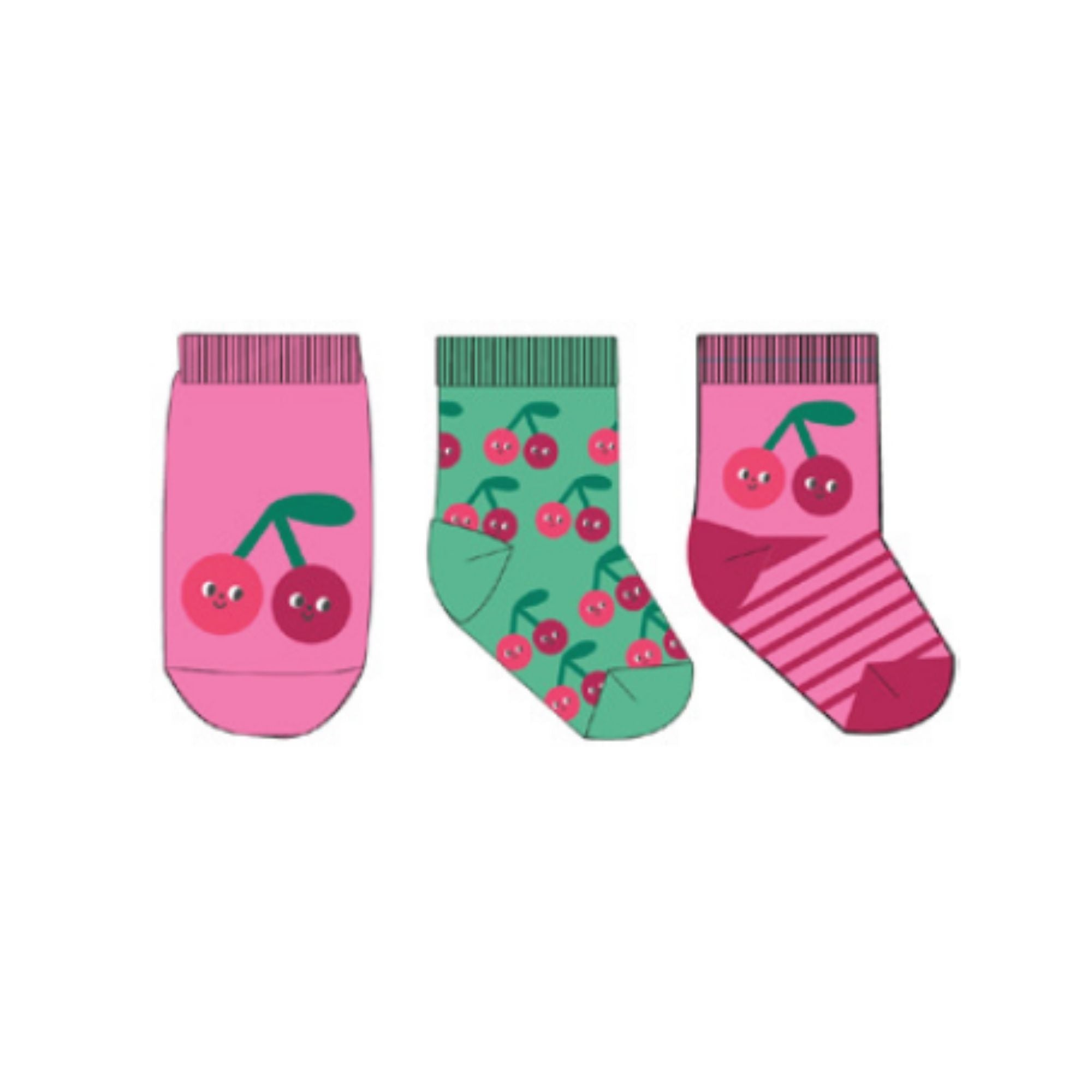 3pair Comfort Terry Socks - Cherry