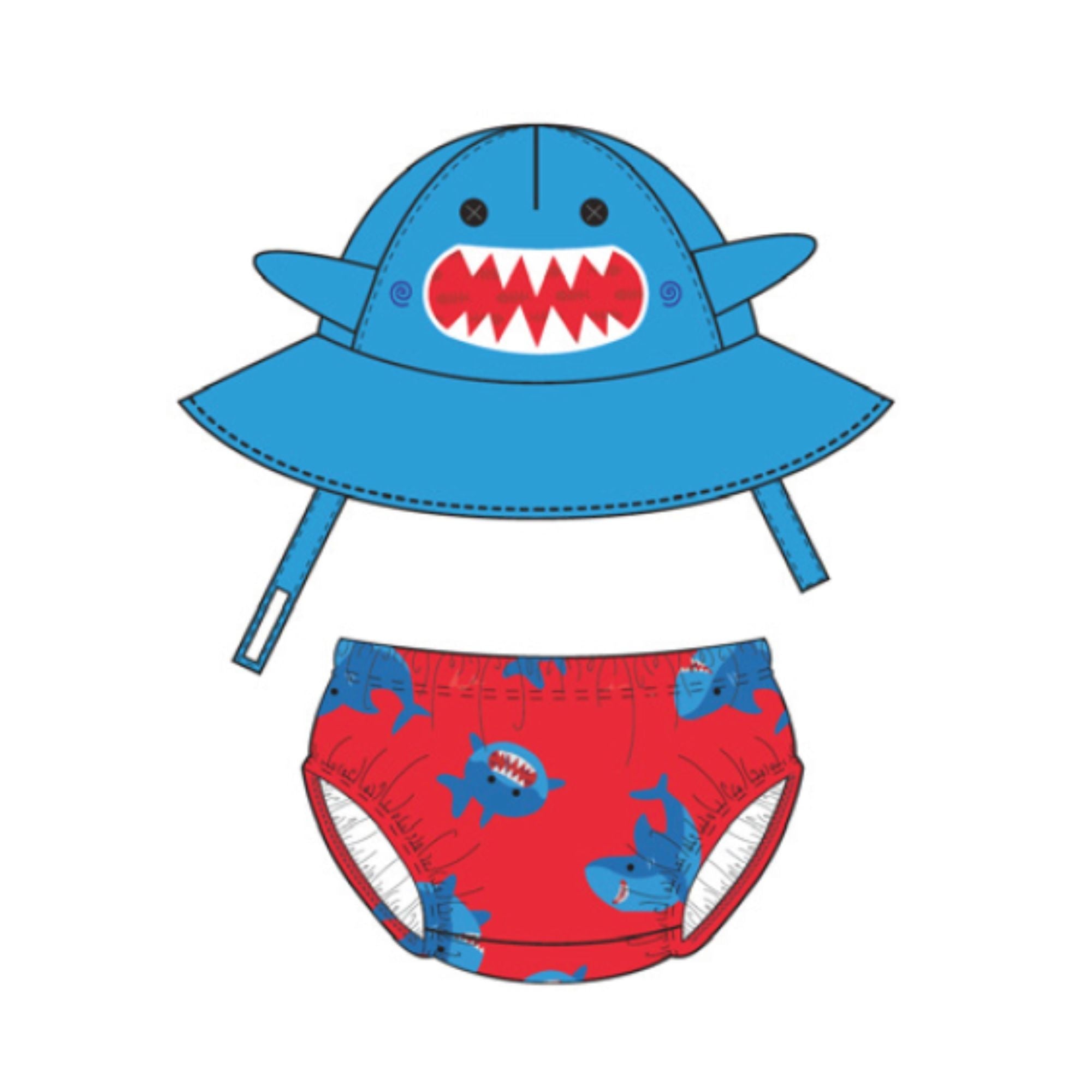 UPF50+ Swim Diaper + Sun Hat Set - Sherman the Shark