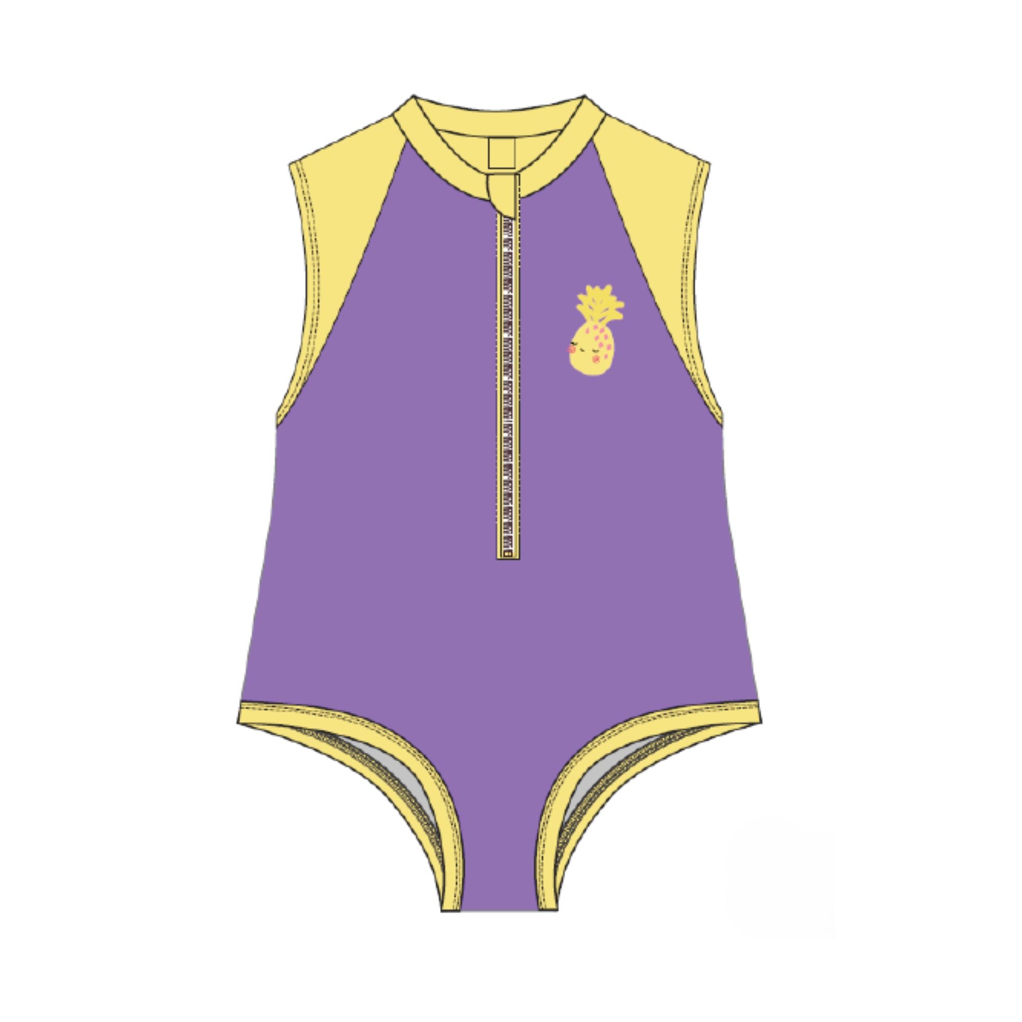 Short Sleeve 1Pc Solid Swimsuit - Pineapple