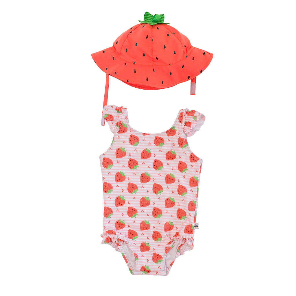 Ruffled Swimsuit + Sunhat 2pc Set