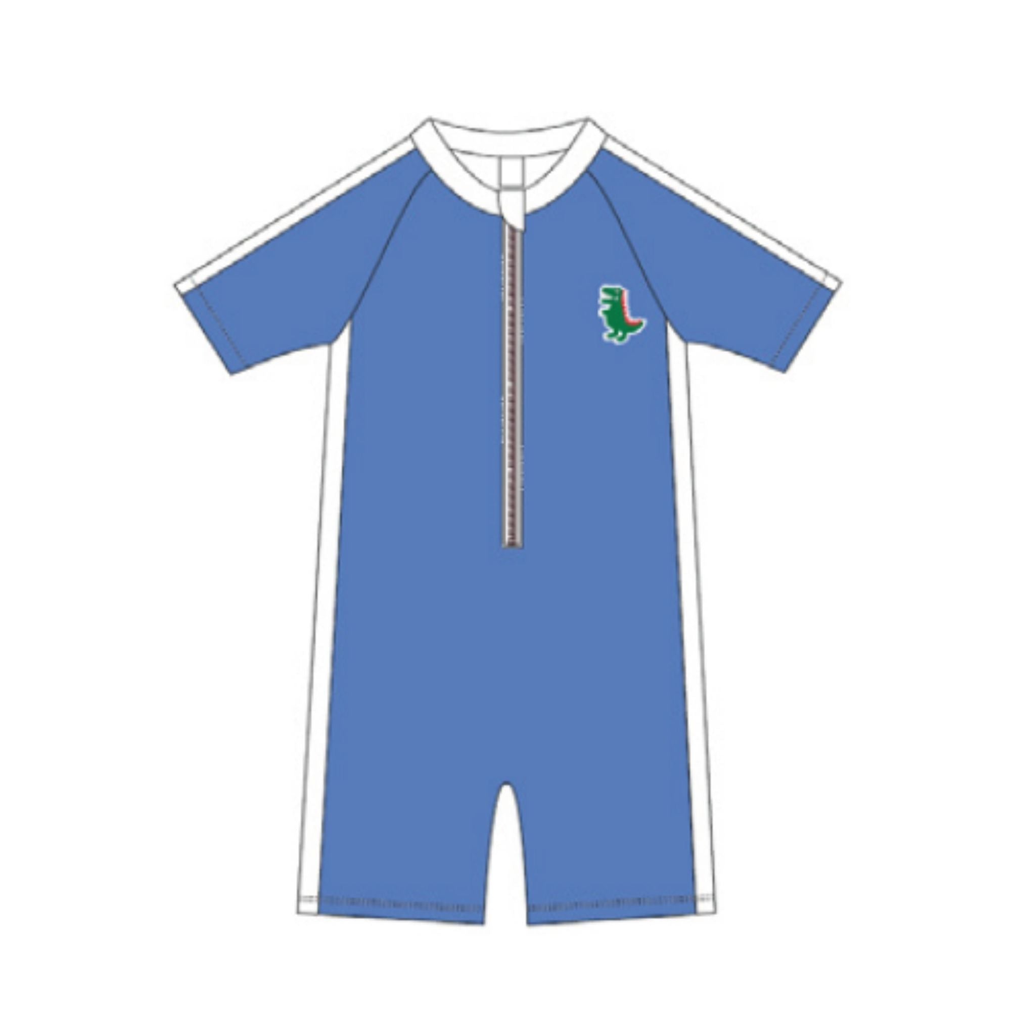 Short Sleeve 1Pc Solid Swimsuit - Dino