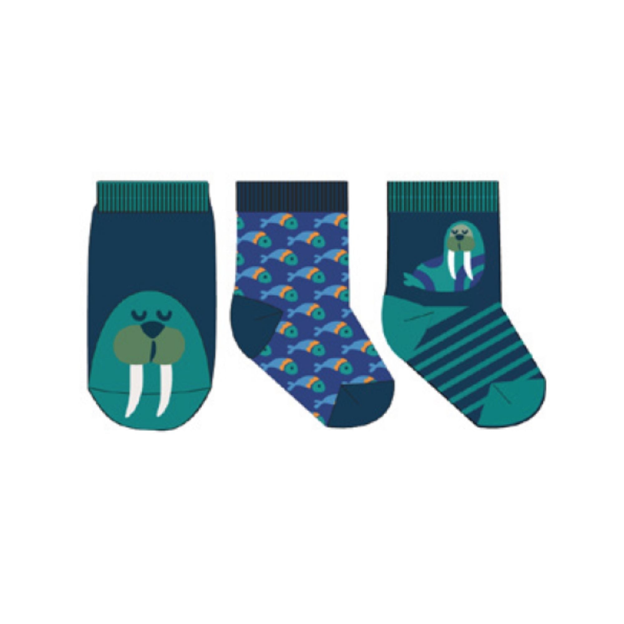 3pair Comfort Terry Socks - Wally the Walrus