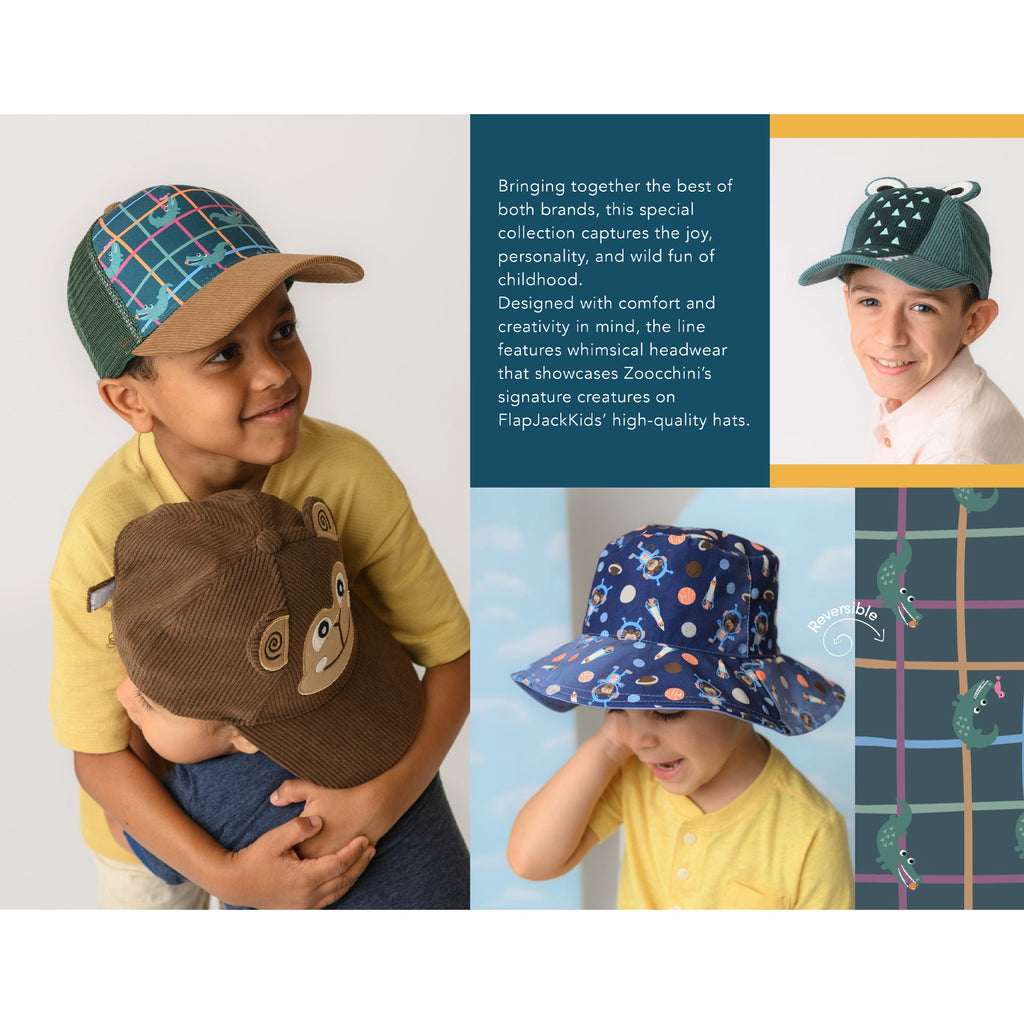 Kids Reversible Patterned Sun Hat - Space Monkey / Alligator