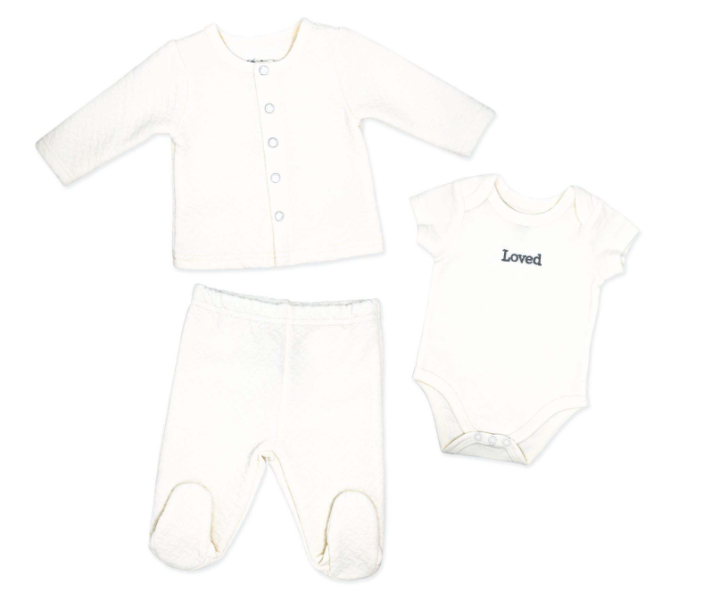 Neutral 3pc Quilted Jacket Set: Loved White