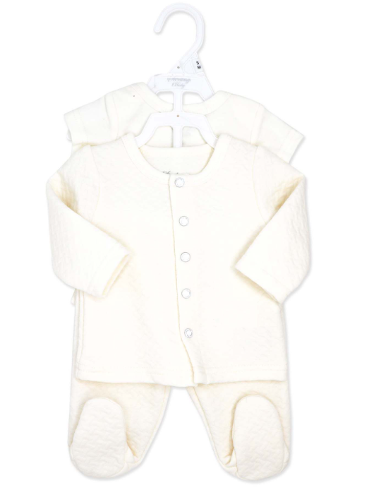 Neutral 3pc Quilted Jacket Set: Loved White