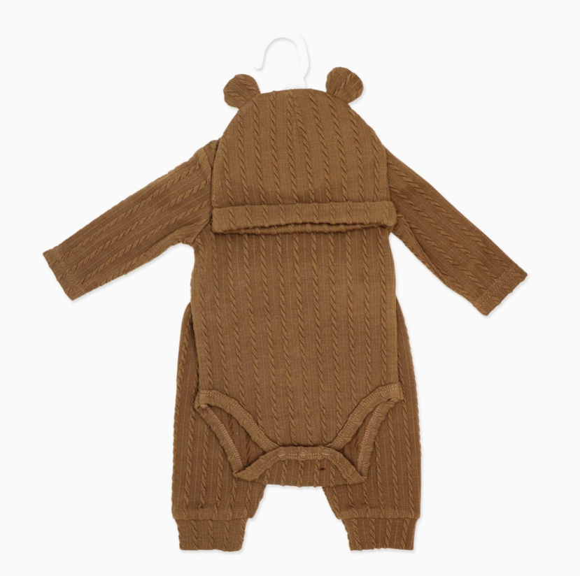 Neutral 3 Piece Jacquard Ribbed Set: Brown