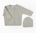 Grey Cable-Knit Cardigan & Beanie