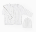 White Cable-Knit Cardigan & Beanie