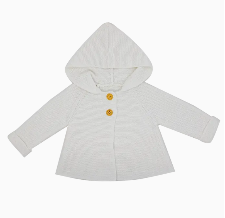 White Textured Knit Hooded Sweater
