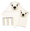 Hooded Towel with Wash mitt and 5 Washcloth Set: Tan Bear