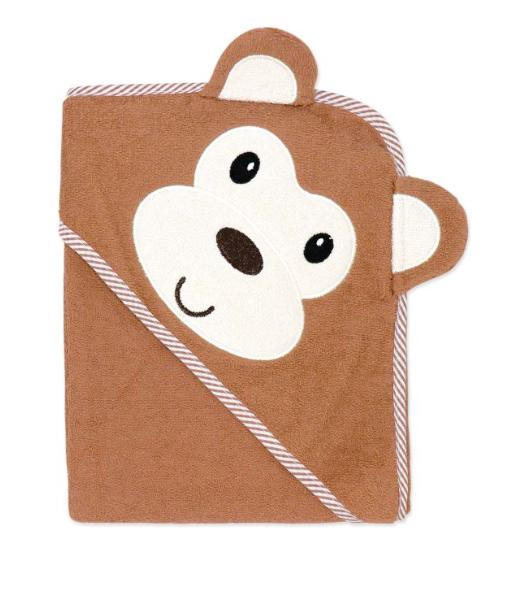 Hooded Towel with Wash mitt and 5 Washcloth Set: Mocha Monkey