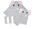 Hooded Towel with Wash mitt and 5 Washcloth Set: Grey Elephant