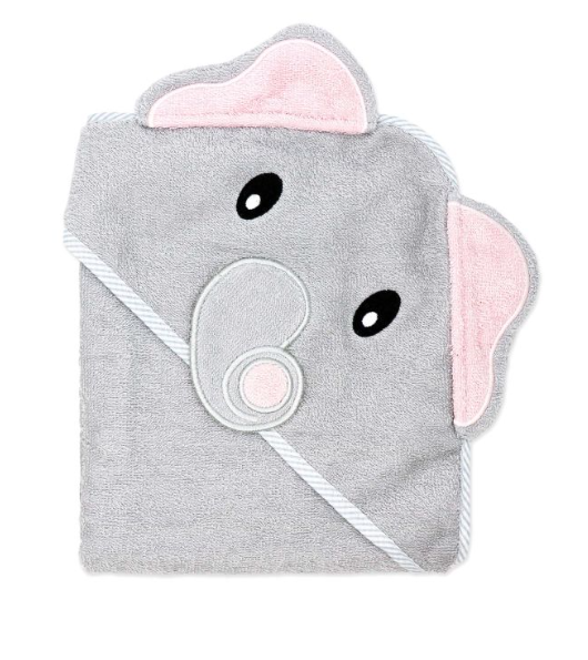 Hooded Towel with Wash mitt and 5 Washcloth Set: Grey Elephant