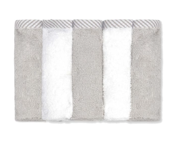 Hooded Towel with Wash mitt and 5 Washcloth Set: Grey Elephant