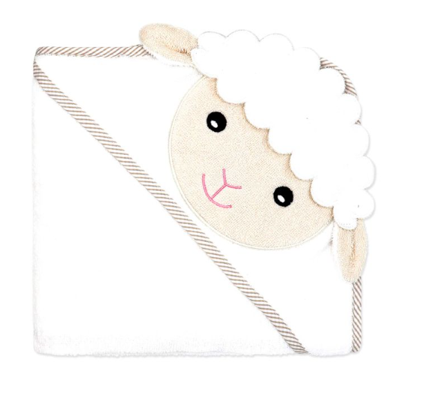 Hooded Towel with Wash mitt and 5 Washcloth Set: Ivory Lamb