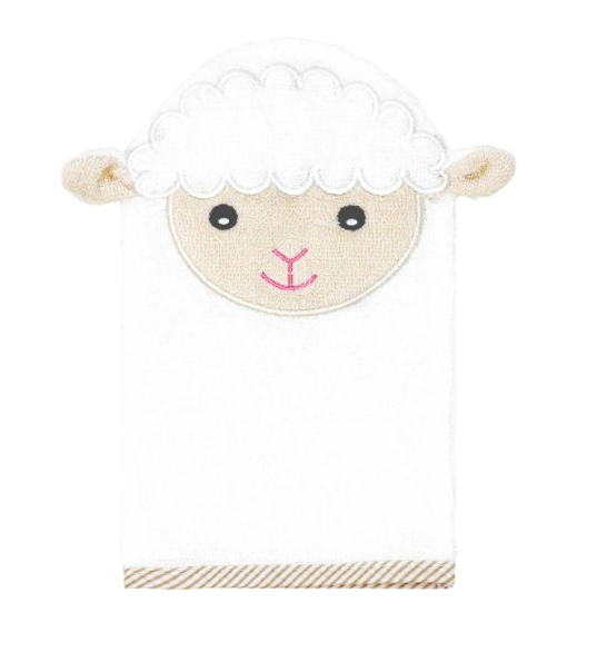 Hooded Towel with Wash mitt and 5 Washcloth Set: Ivory Lamb
