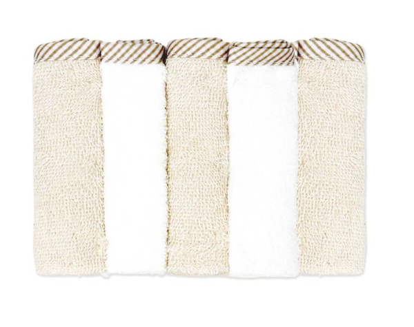 Hooded Towel with Wash mitt and 5 Washcloth Set: Ivory Lamb
