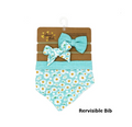3 pc Muslin Reversible Bib with 2 Headbands Set: Aqua Daisy