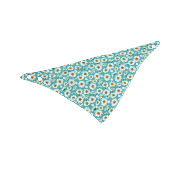 3 pc Muslin Reversible Bib with 2 Headbands Set: Aqua Daisy