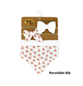 3 pc Muslin Reversible Bib with 2 Headbands Set: Ivory Floral