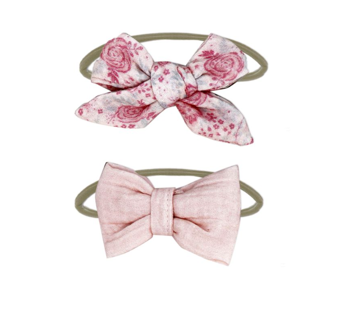 3 pc Muslin Reversible Bib with 2 Headbands Set: Pink Floral
