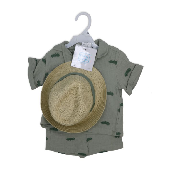 Boys 3 Piece Short Set: Sage