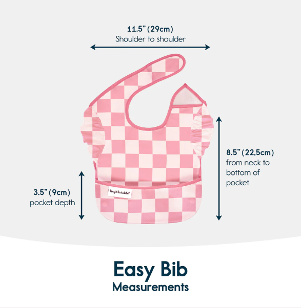 Mess-Proof Easy Bib - 3pk -  Pink Checkers + Tan Checkers + Solid Pink Ruffles