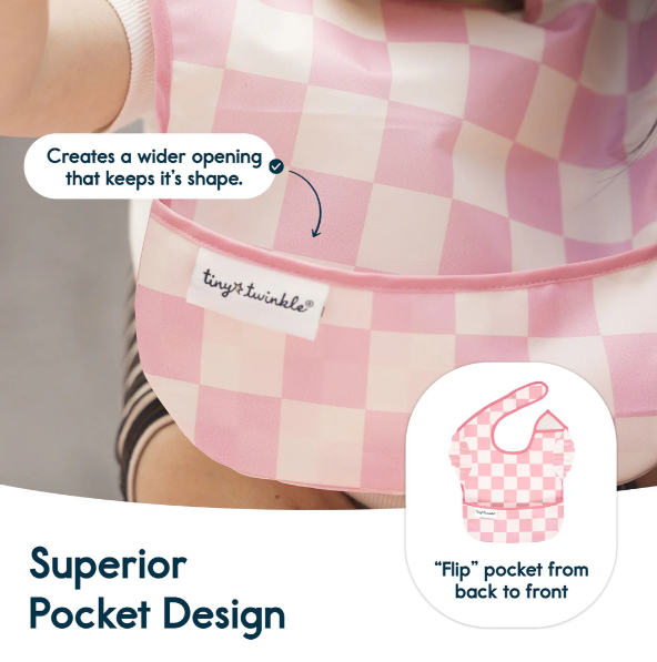 Mess-Proof Easy Bib - 3pk -  Pink Checkers + Tan Checkers + Solid Pink Ruffles