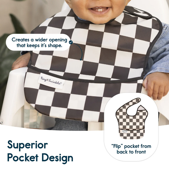 Mess-Proof Easy Bib - 3pk -  Pink Checkers + Tan Checkers + Solid Pink Ruffles
