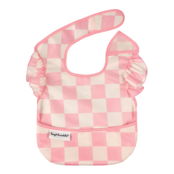 Mess-Proof Easy Bib - Pink Check Ruffle