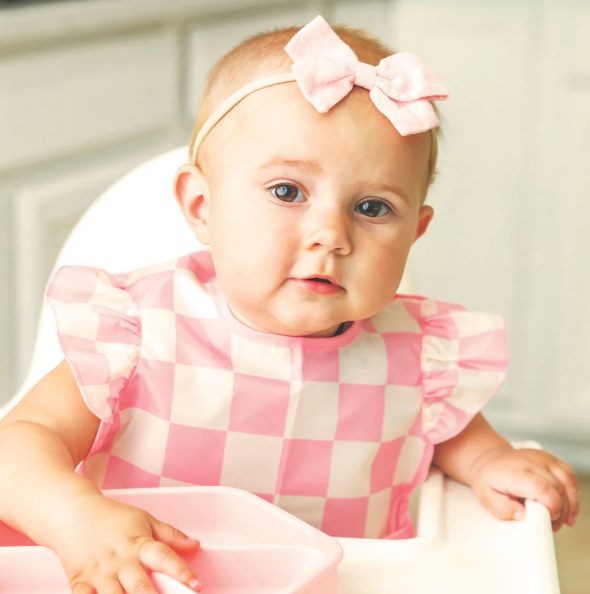 Mess-Proof Easy Bib - Pink Check Ruffle