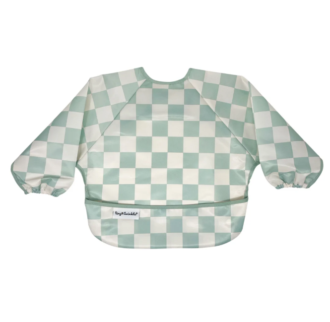 Mess-Proof Full Sleeve Bib - Sage checkers