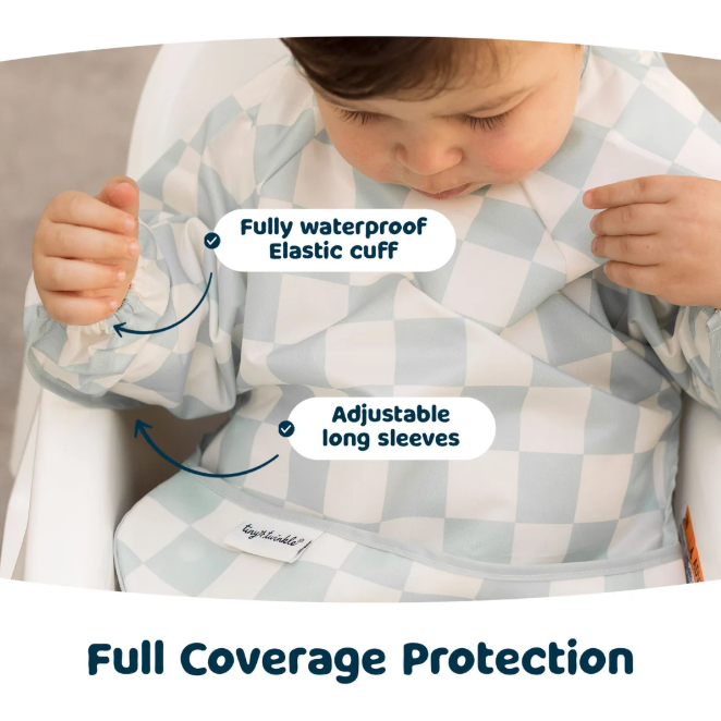 Mess-Proof Full Sleeve Bib - Sage checkers