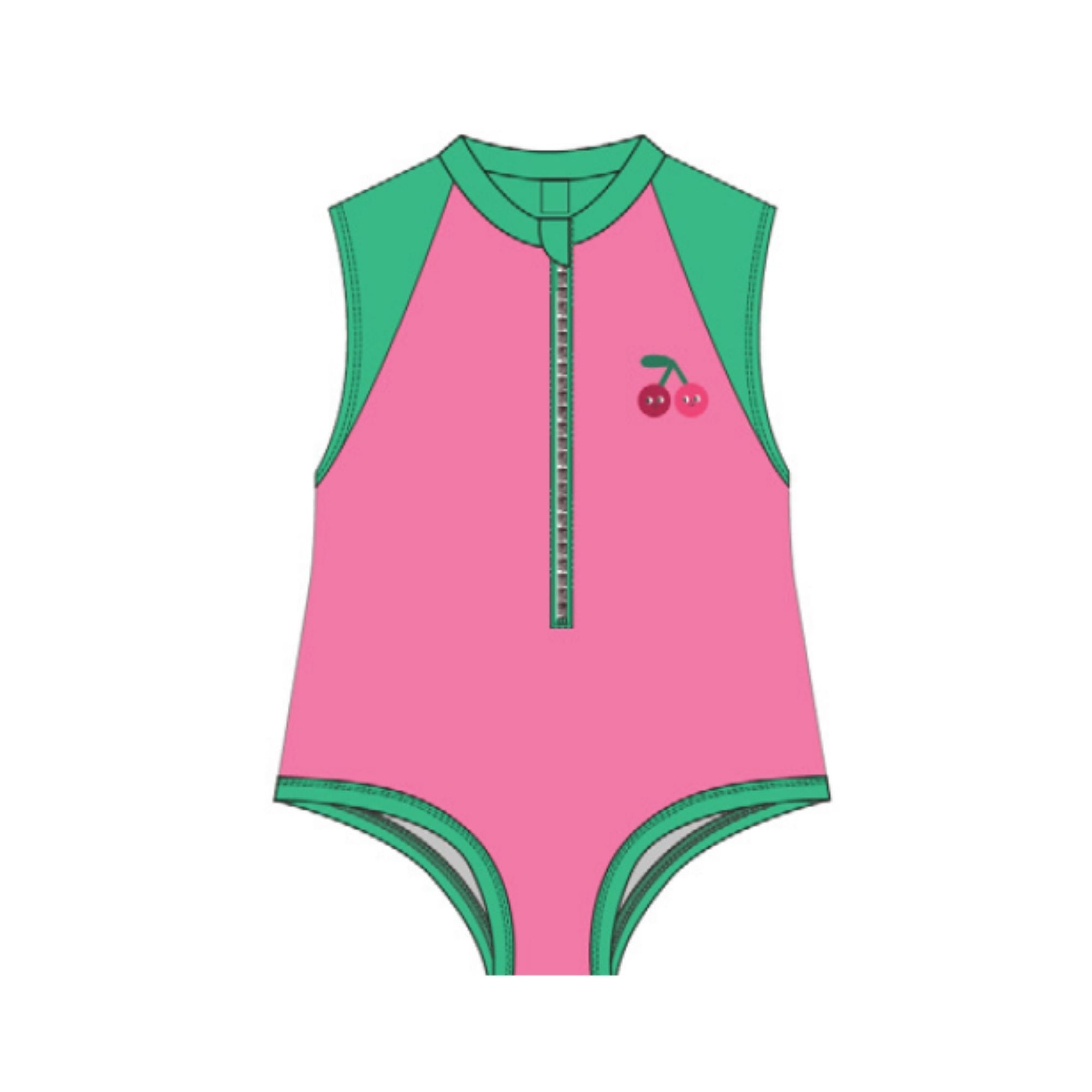 Short Sleeve 1Pc Solid Swimsuit - Cherry