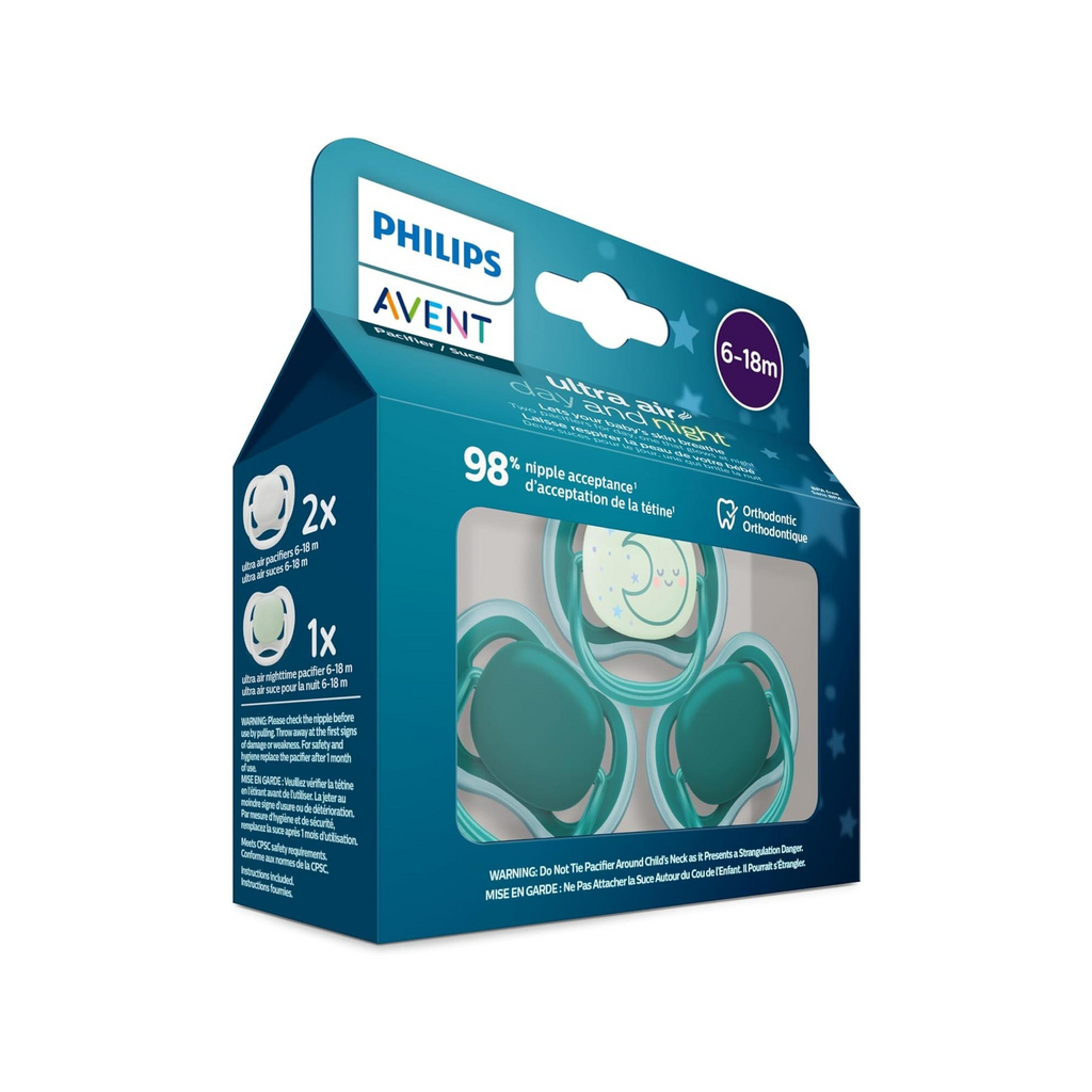 Ultra Air Pacifier Night - 3 Pack - 6-18M Opal/Moon