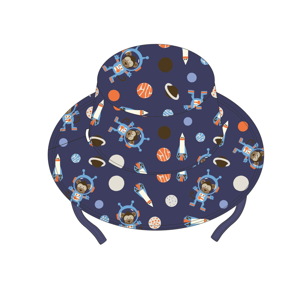Kids Reversible Patterned Sun Hat - Space Monkey / Alligator