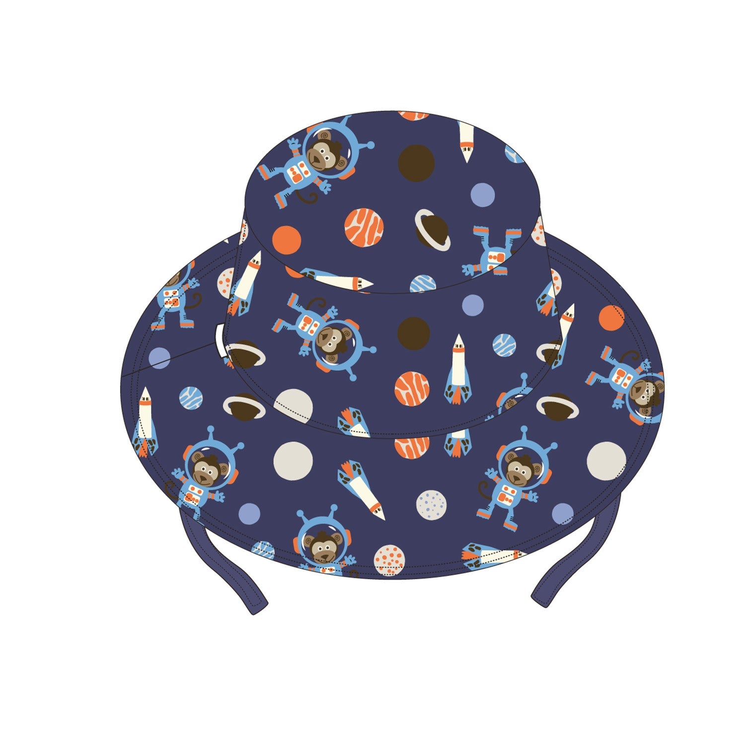 Kids Reversible Patterned Sun Hat - Space Monkey / Alligator