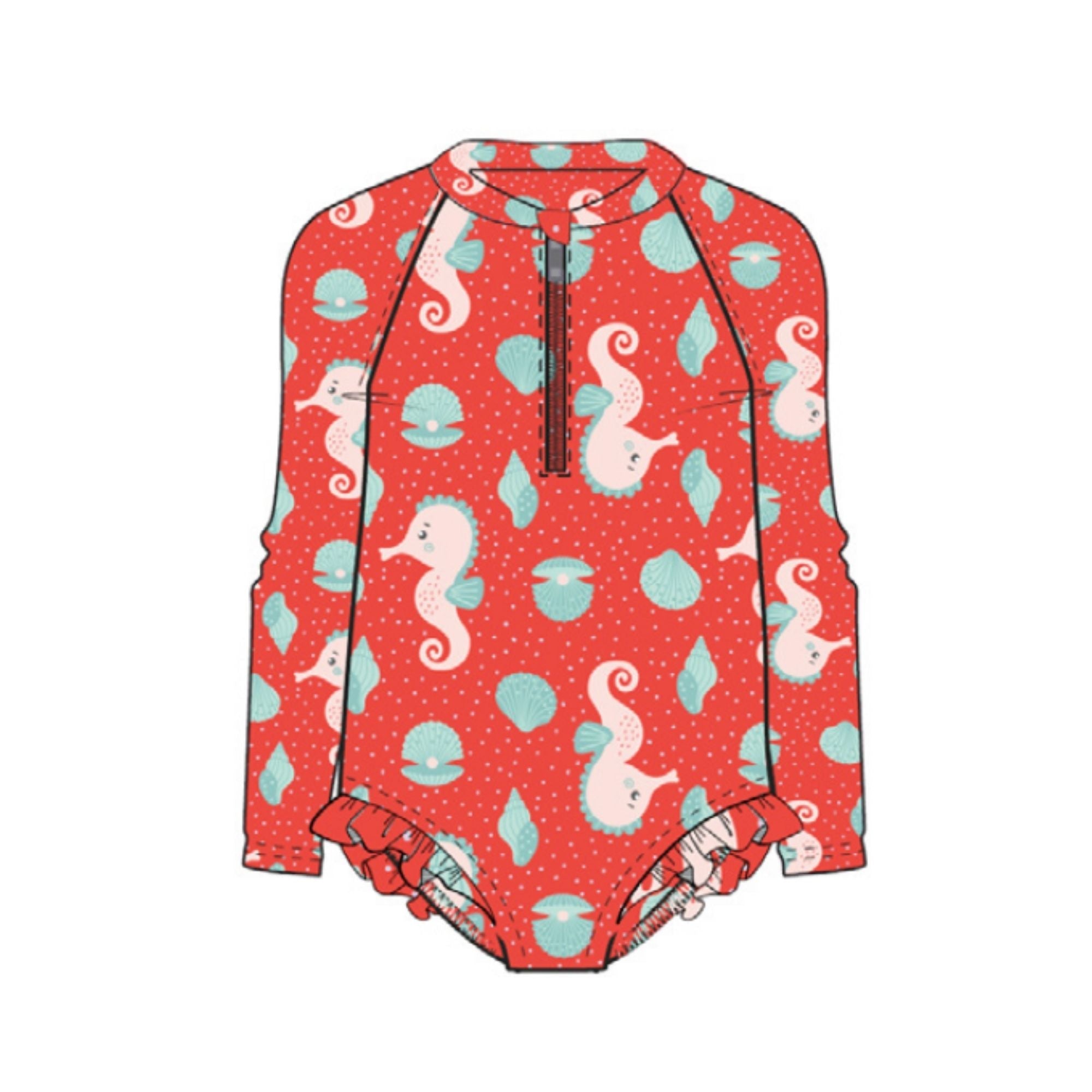 Rashguard Ruffled 1Pc Swimsuit - Sally the Seahorse