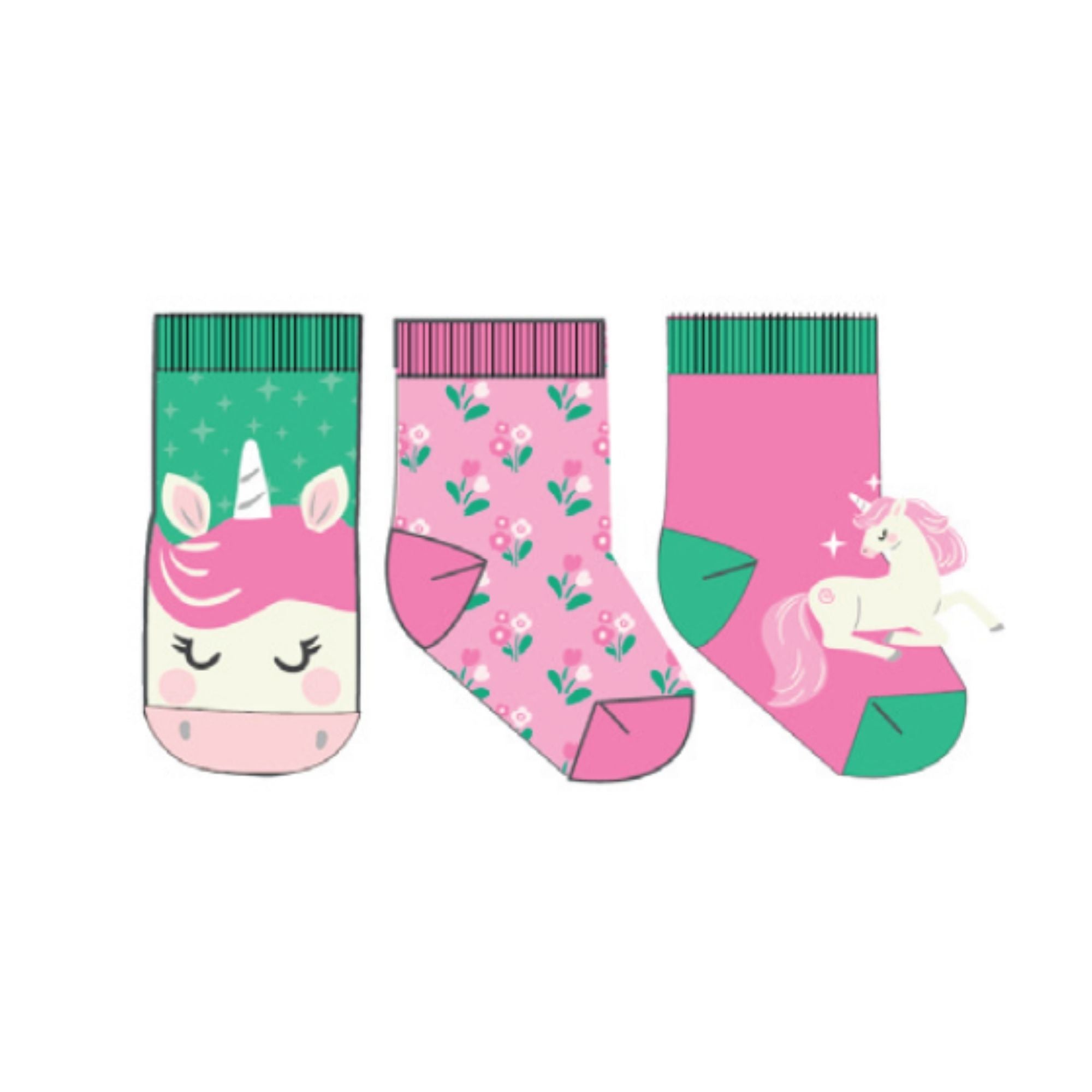 3pair Comfort Terry Socks - Unity the Unicorn
