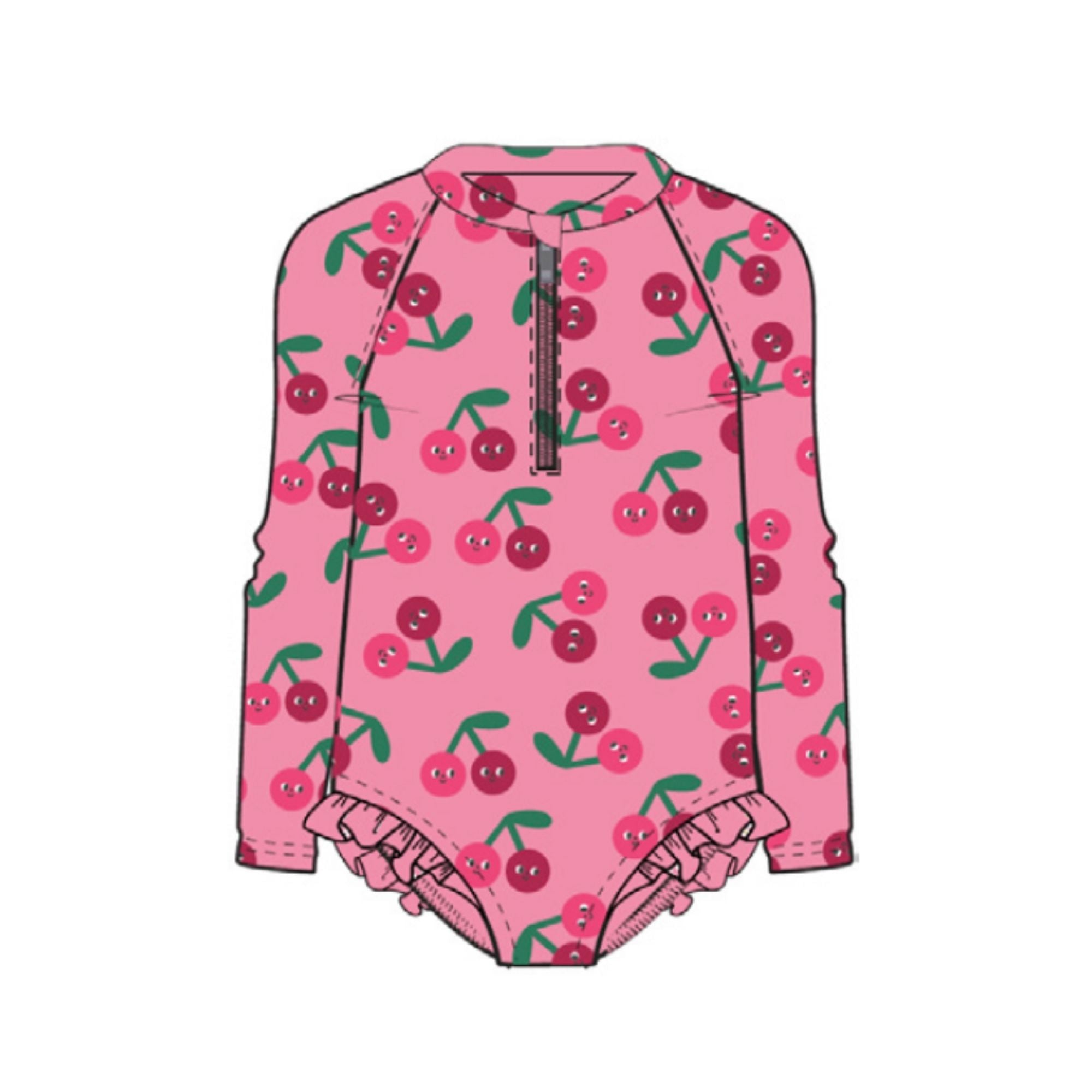 Rashguard Ruffled 1Pc Swimsuit - Cherry