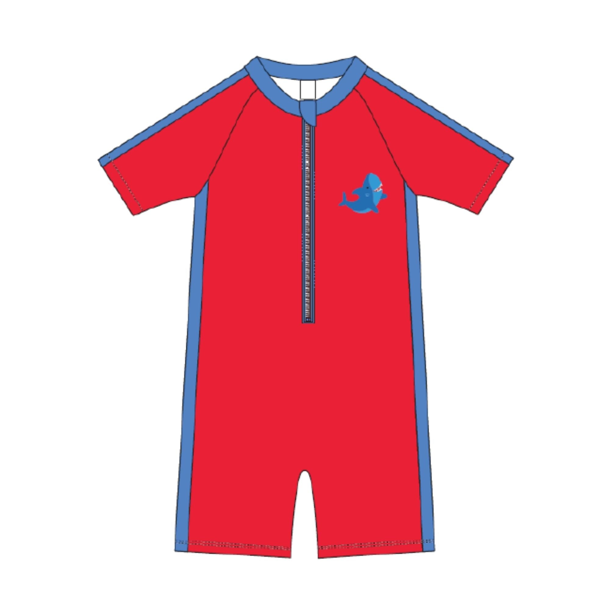 Short Sleeve 1Pc Solid Swimsuit - Shark